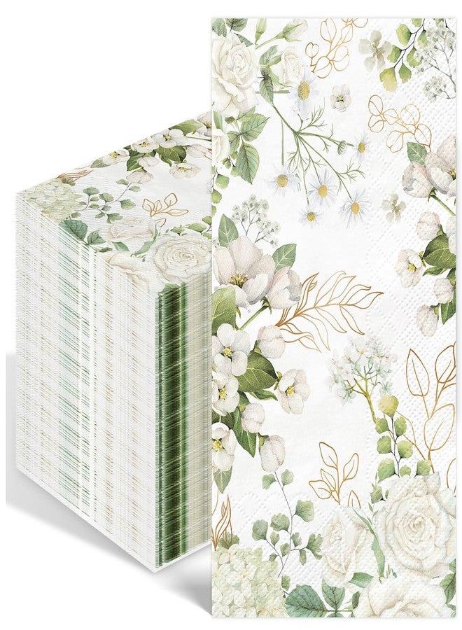 IANFEPH 100 PCS White Floral Paper Napkins 3 Ply Disposable Hand Towels for Bathroom Spring Flowers Guest Napkins Greenery Floral Dinner Napkin Decor for Wedding Bridal Baby Shower Birthday Tea Party - Image 1